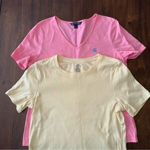 Brooks Brothers 346 Womens Short Sleeve T Shirt Lot of 2 L Pink Yellow Cotton